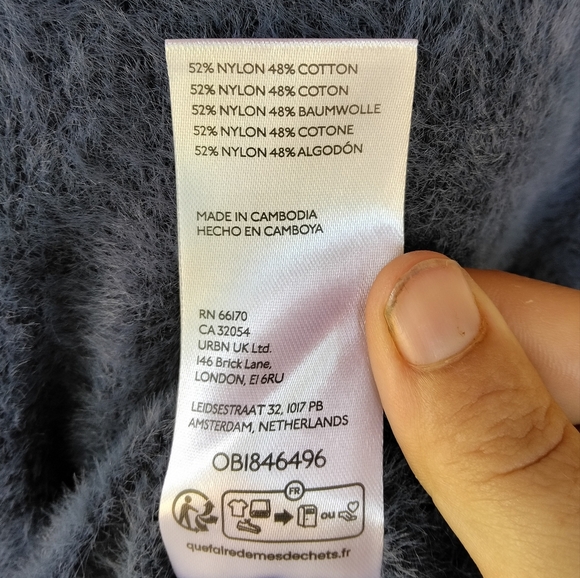 Anthropologie Standard Cloth Navy Blue Fuzzy Knit Zip Front Polo Shirt Small - Picture 8 of 8